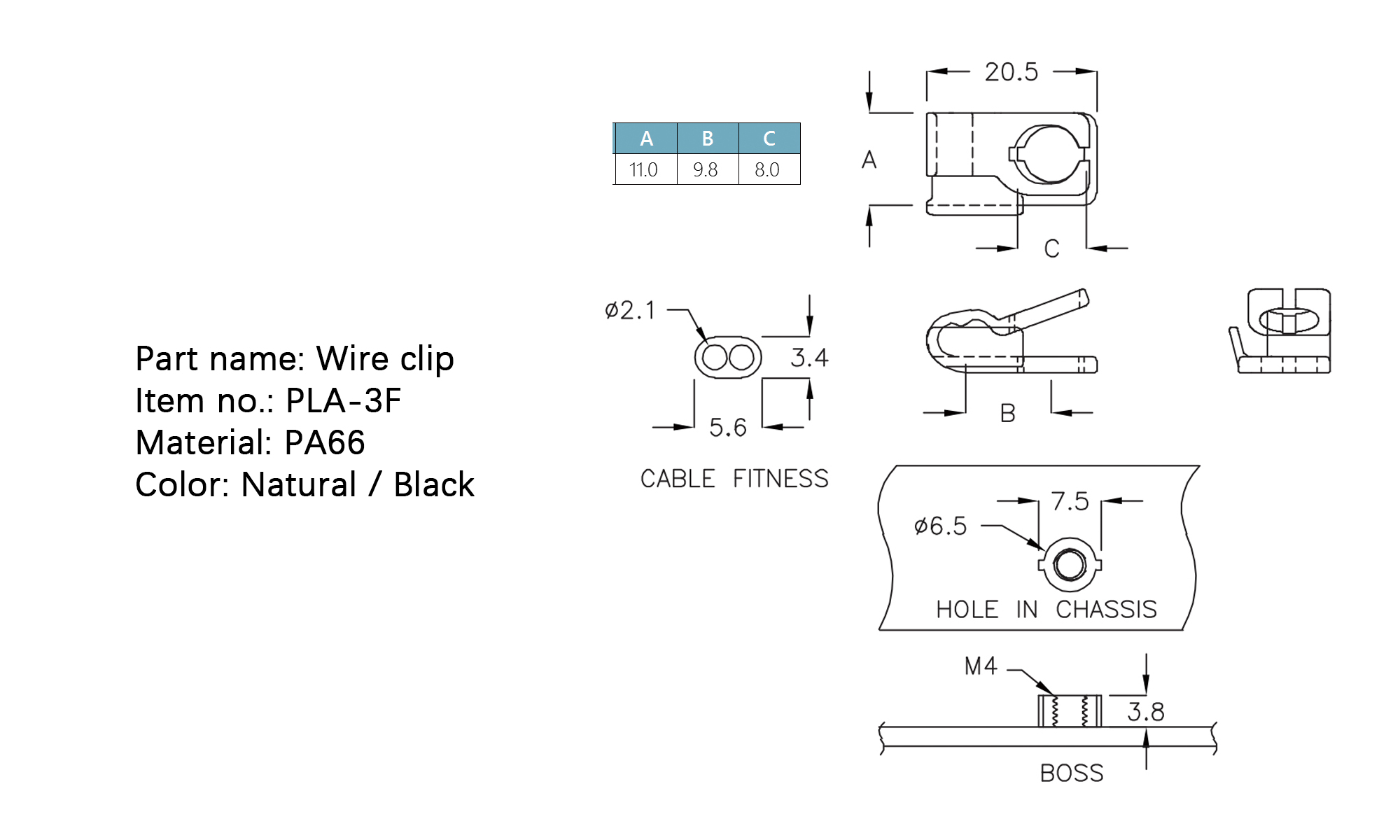 Wire clip PLA-3F